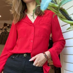 Red Chiffon button up blouse brand new